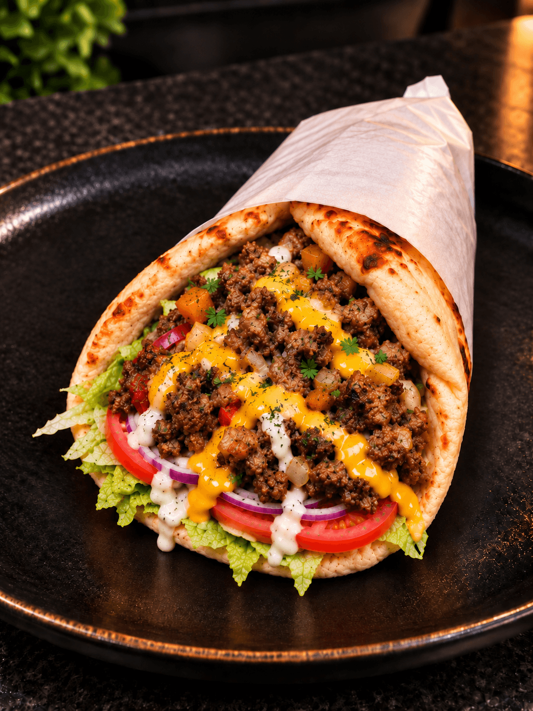 Sandwich cheese naan viande hachée